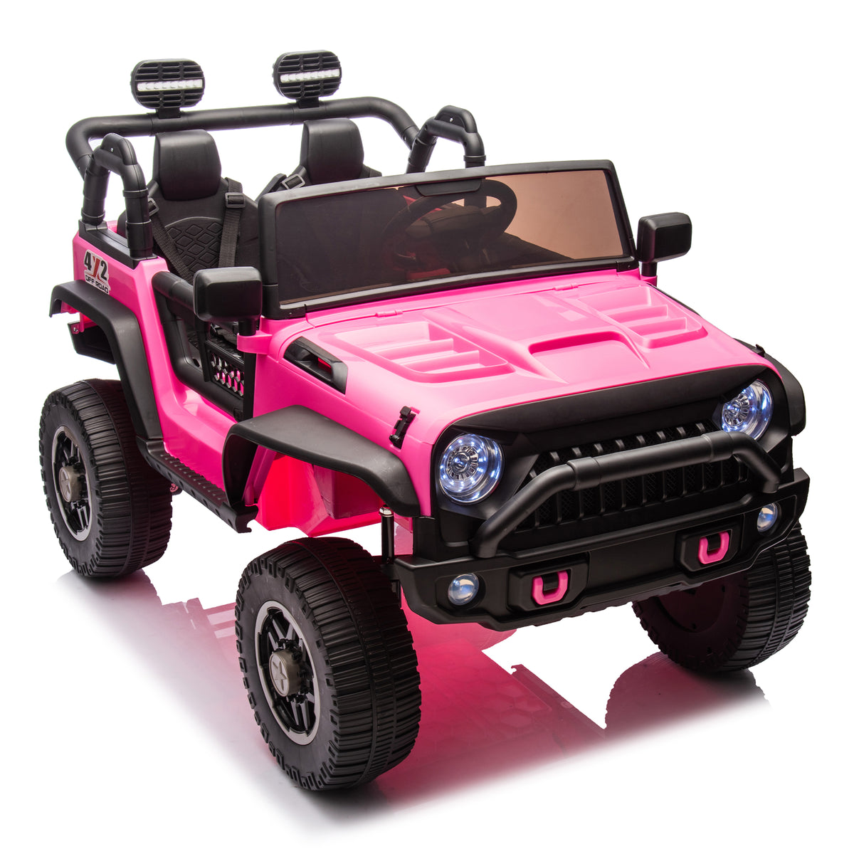24V Two Seater Kids Ride On Truck Car W Parents Control,200W*2,Seat Width 20.28In,Four Wheel Suspension,Led Lights,Music,Mp3,Bluetooth,Two Independent Seat Belts,Suitable For Off Road For Kids Aged 3 Pink 100 149 Lbs Polypropylene