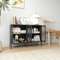 Metal Sideboard Cabinet With 4 Glass Door, Steel Locker Sideboard Buffet Cabinet, Sideboard Buffet Cabinet With 4 Doors, Kitchen Storage Cabinet, Coffee Bar Cabinet For Kitchen, Living Room, Black