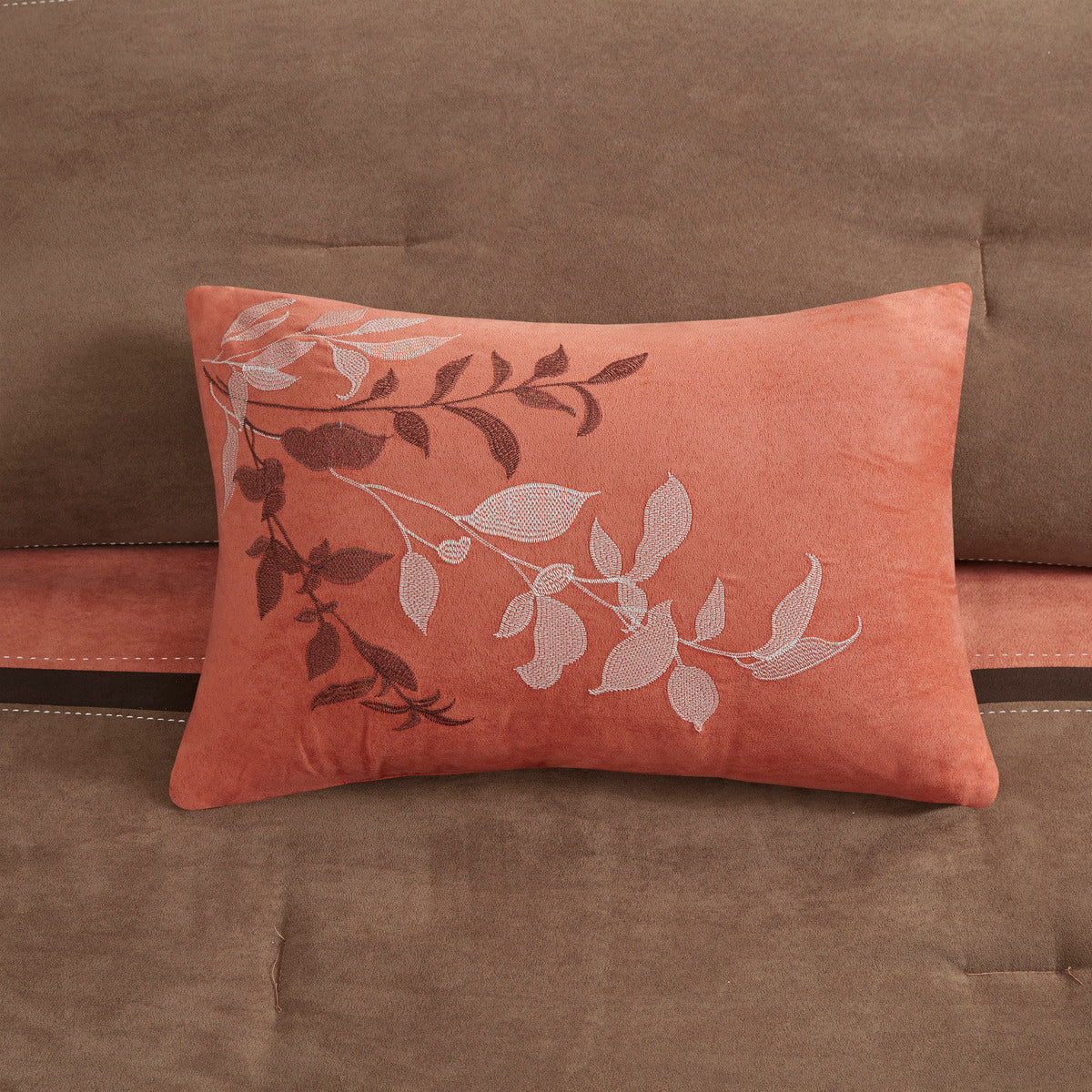 7 Piece Faux Suede Comforter Set Coral King King Coral Polyester