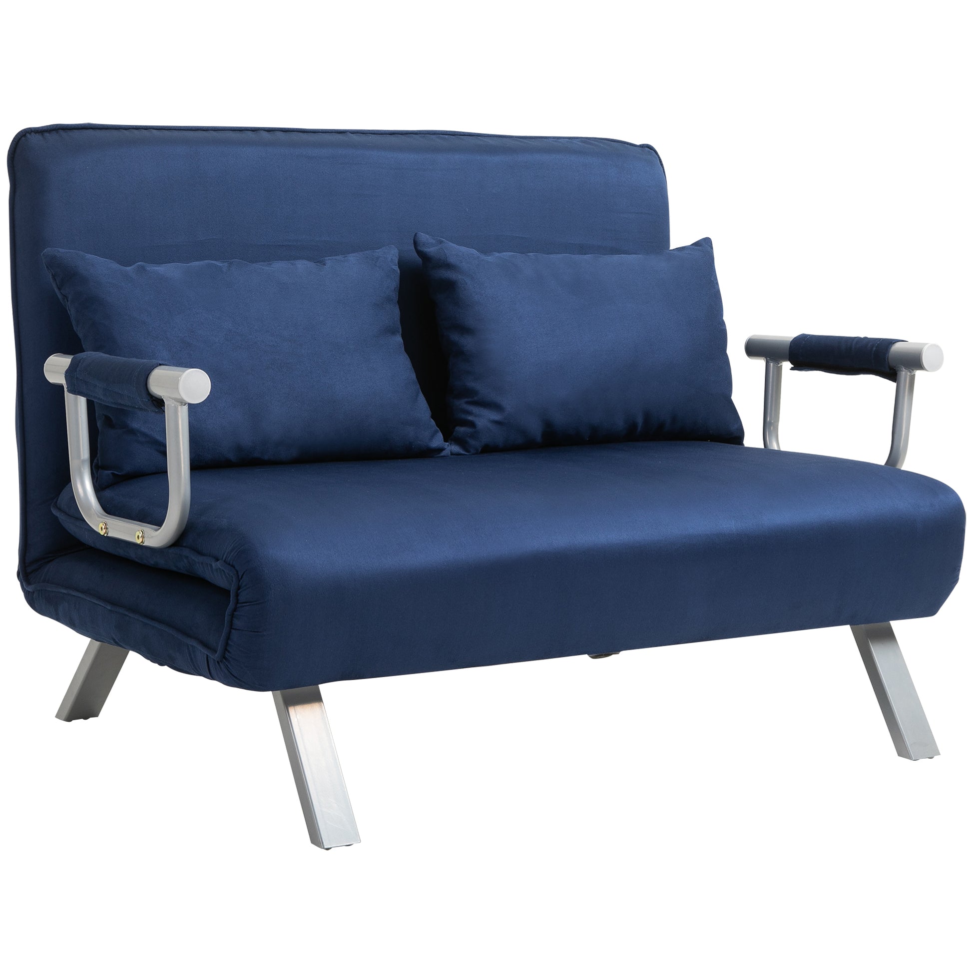 Homcom Convertible Sofa Bed Sleeper Chair, 5 Position Adjustable Backrest, Armchair Sleeper With Pillows, Leisure Chaise Lounge Couch, Blue Blue Steel 2 Seat
