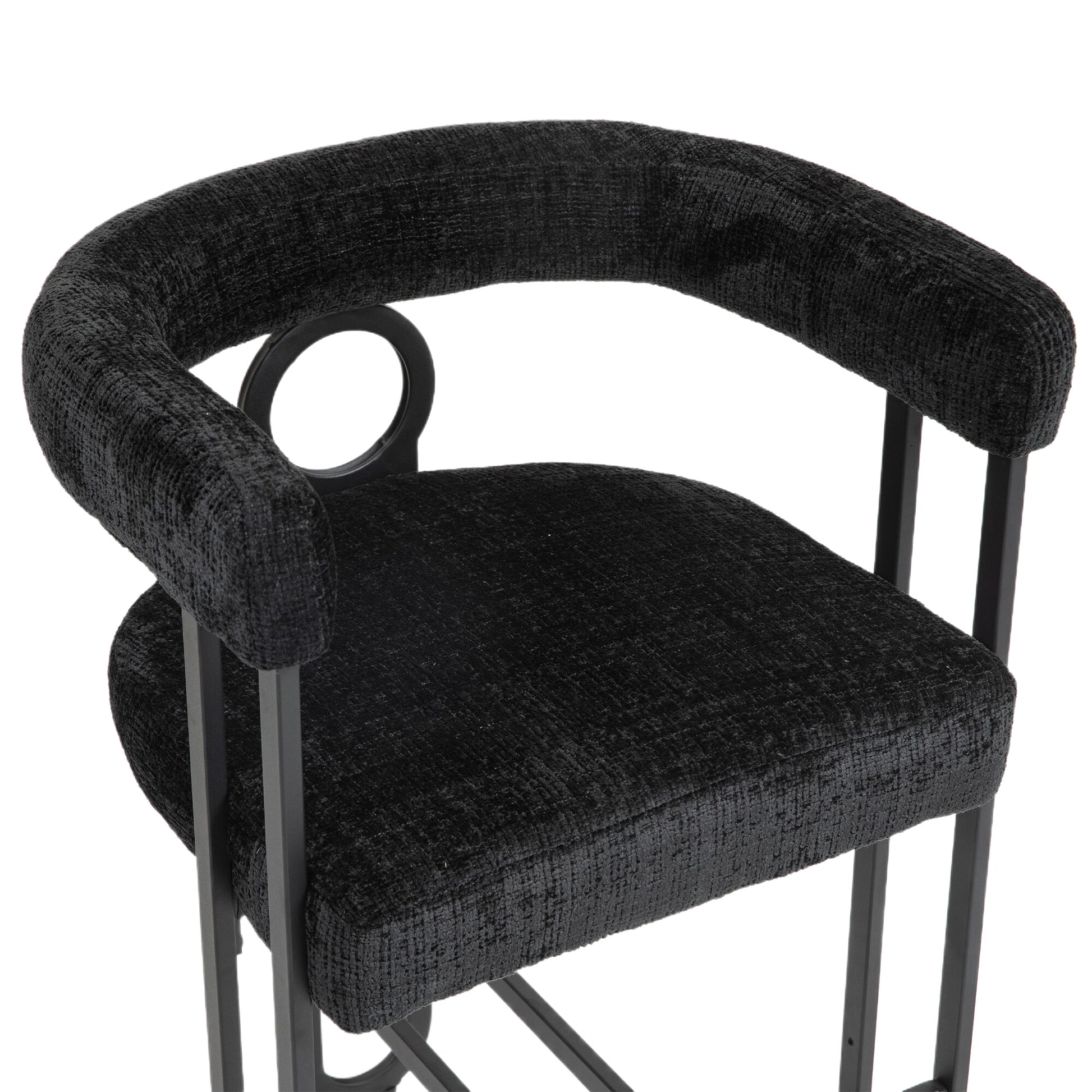 Coolmore Bar Stools Set Of 2, Modern Bar Stool With Back, Black Metal Frames, Upholstered Bar Stools For Kitchen Island, Pub, Club Black Chenille Black Dining Room Foam Chenille