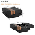 31.4'' X 31.4'' Square Coffee Table With Sliding Tabletop, High Gloss Center Table With Hidden Storage Compartment, Extendable Cocktail Table With Walnut Grain Finish For Living Room, Black Black Square Mdf