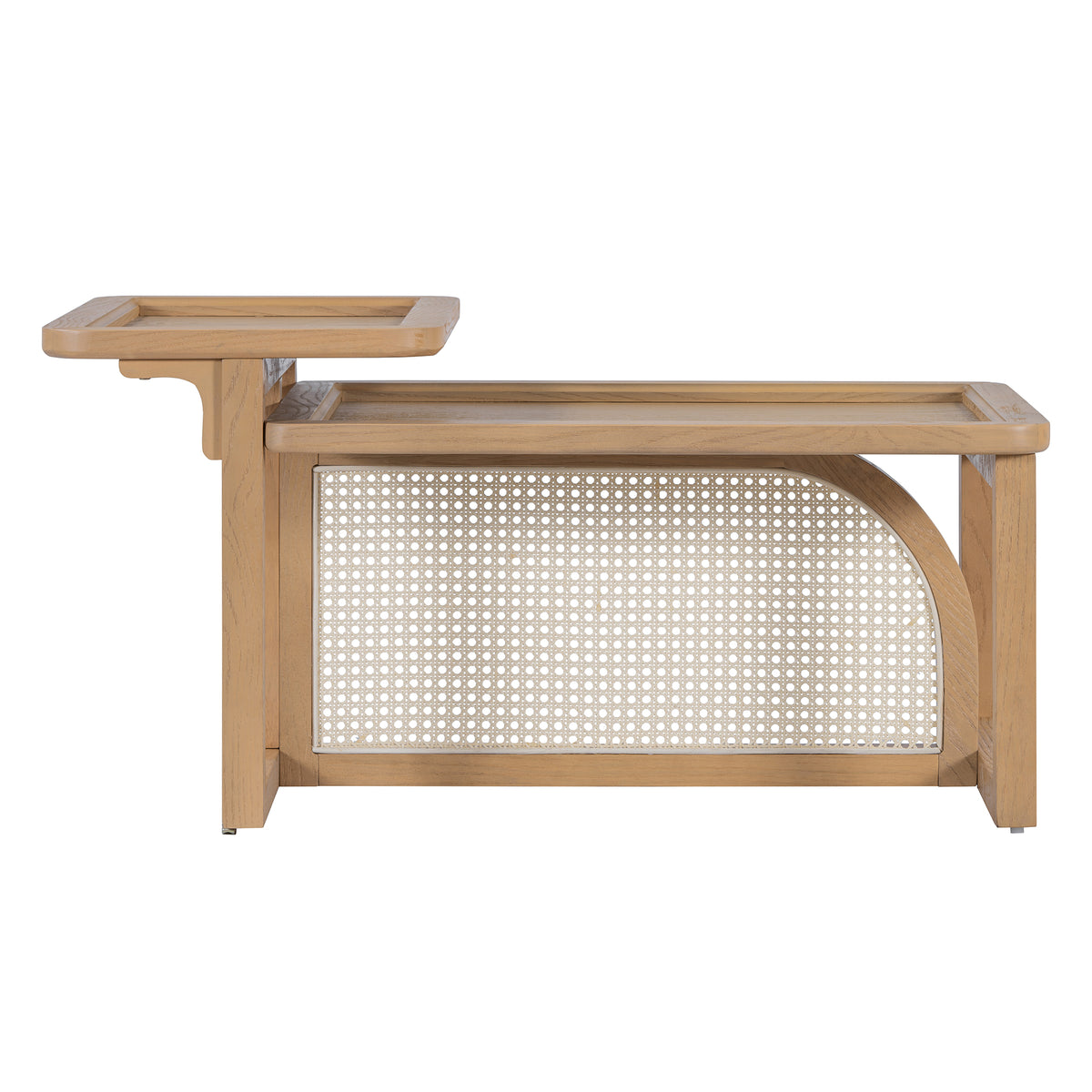 Modern 2 Piece Nesting Rattan Wood Mdf Coffee Table Set In Natural Natural Rubber Wood