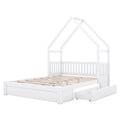 Wood Queen Size House Platform Bed With Guardrail And 2 Drawers, White Box Spring Not Required Queen White Wood Bedroom Bed Frame Solid Wood Mdf