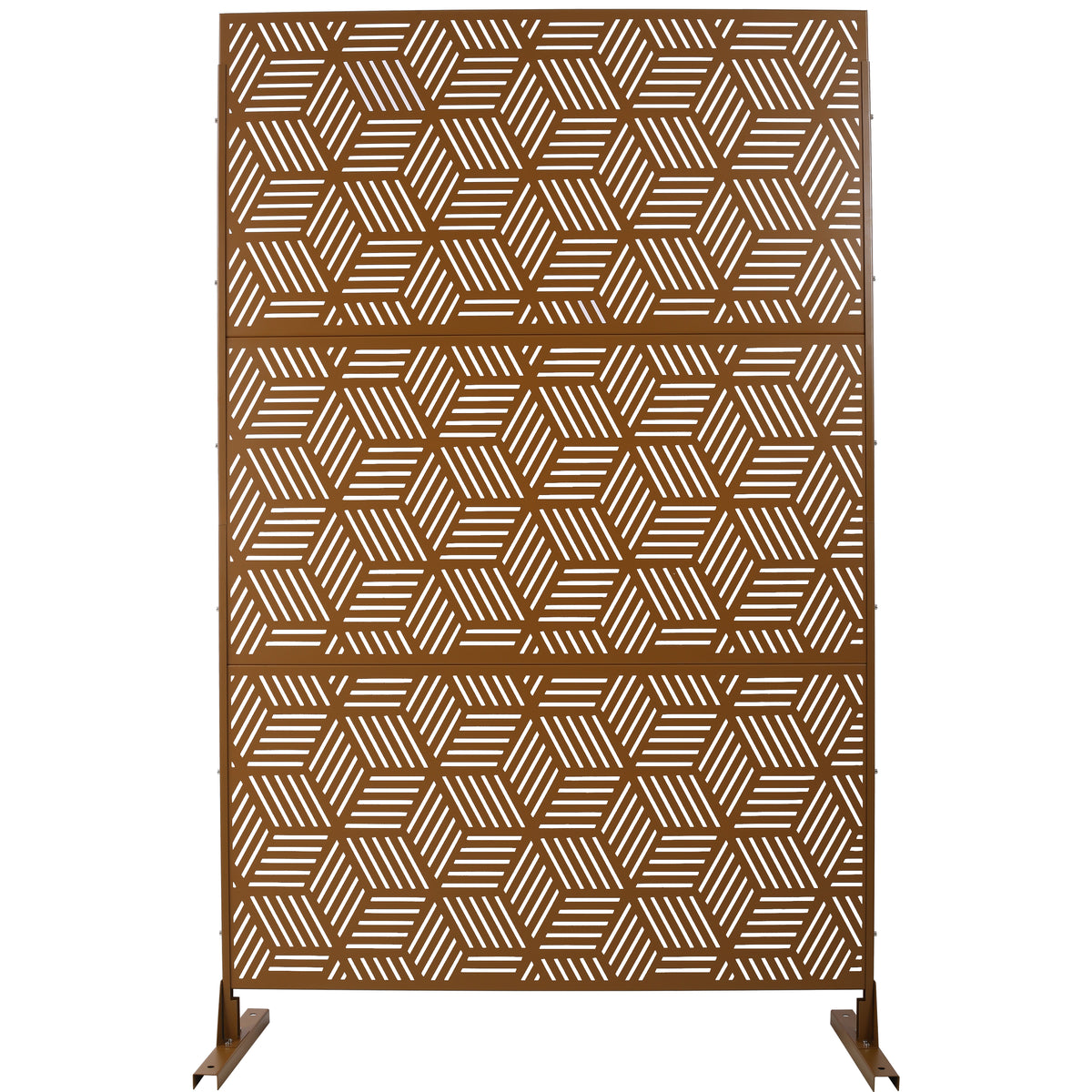 Outdoor & Indoor Privacy Screen Metal Privacy Screen 76" H 48" W, Freestanding Decorative Privacy Screen For Deck Balcony Patio, Privacy Fence Panels For Outside Lawn Garden Ps116 Brown Brown Steel