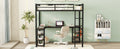 Full Metal Loft Bed With Desk And Shelves, Loft Bed With Ladder And Guardrails, Loft Bed Frame For Bedroom, Black Old Sku: W1307S00018 Full Black Metal