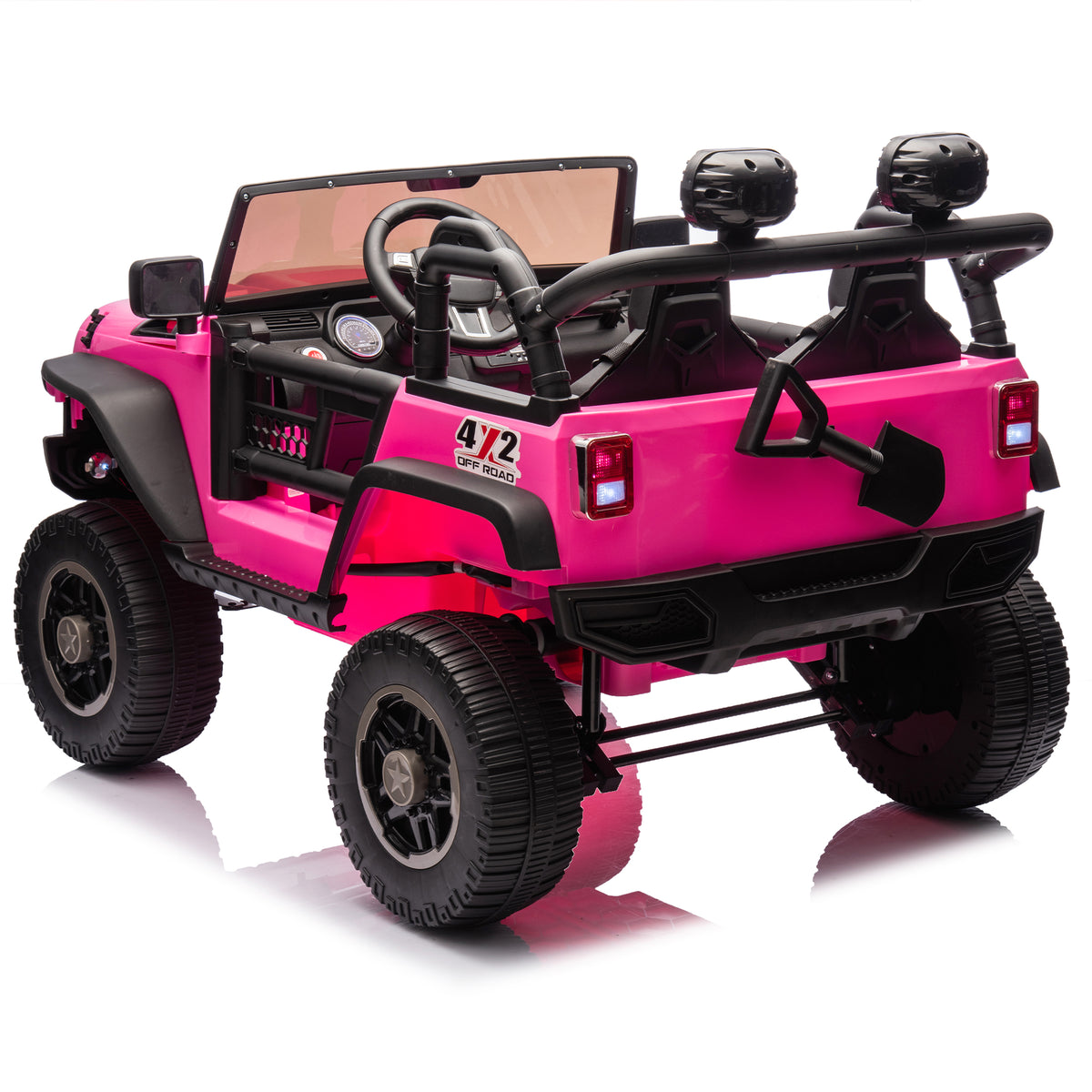 24V Two Seater Kids Ride On Truck Car W Parents Control,200W*2,Seat Width 20.28In,Four Wheel Suspension,Led Lights,Music,Mp3,Bluetooth,Two Independent Seat Belts,Suitable For Off Road For Kids Aged 3 Pink 100 149 Lbs Polypropylene