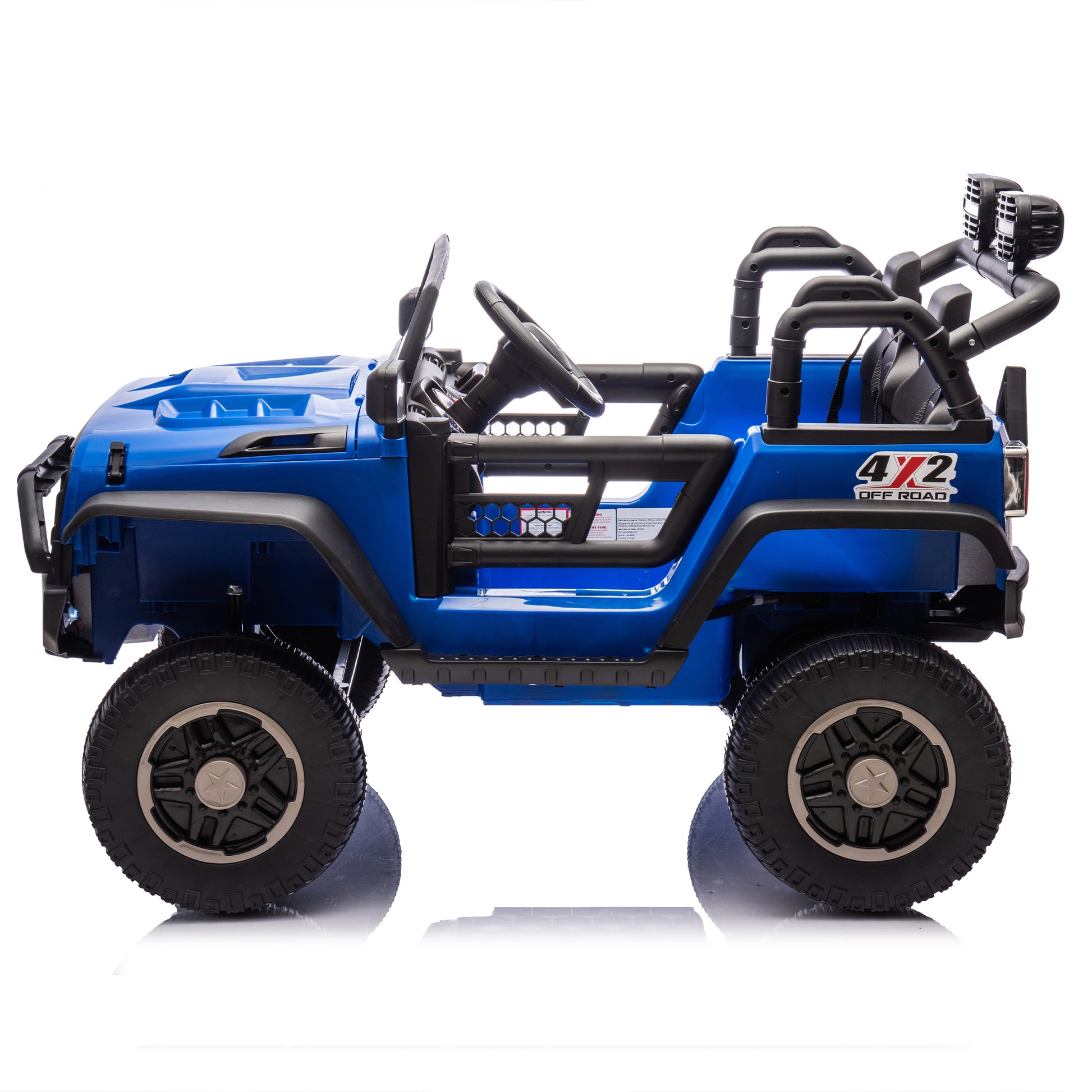 24V Two Seater Kids Ride On Truck Car W Parents Control,200W*2,Seat Width 20.28In,Four Wheel Suspension,Led Lights,Music,Mp3,Bluetooth,Two Independent Seat Belts,Suitable For Off Road For Kids Aged 3 Blue 100 149 Lbs Polypropylene
