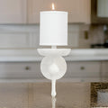 Zoe 12 Inch Wall Sconce, Plaster Candelabra Design Base, Linen Shade, White White Steel