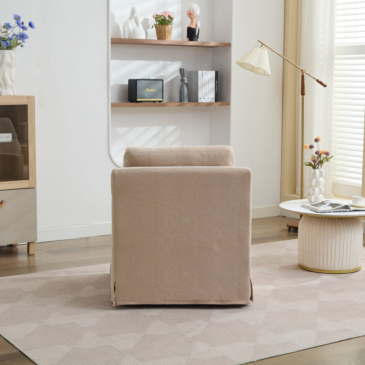 29.92'' Swivel Accent Chair, Upholstered Skirted Swivel Chair With Removable Back Cushion, 360 Degree Comfy Armchair For Living Room, Nursery, Lounge,Office,Wheat Chenille Wheat Chenille