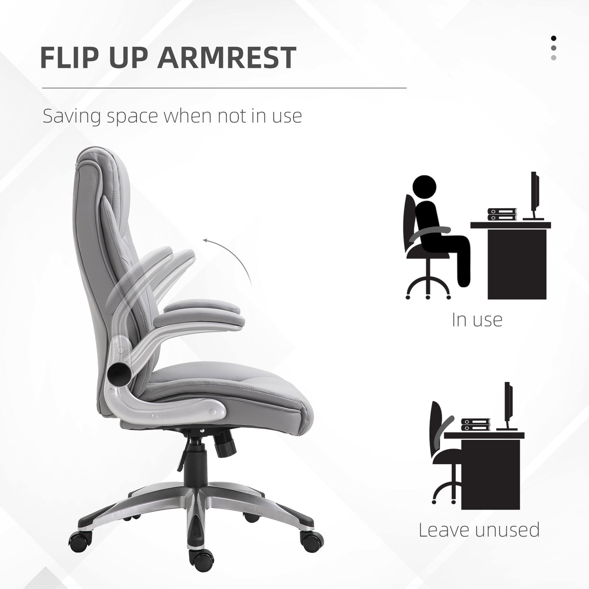 Vinsetto High Back 360 Swivel Ergonomic Home Office Chair With Flip Up Arms, Faux Leather Computer Desk Rocking Chair, Grey Grey Pu Leather
