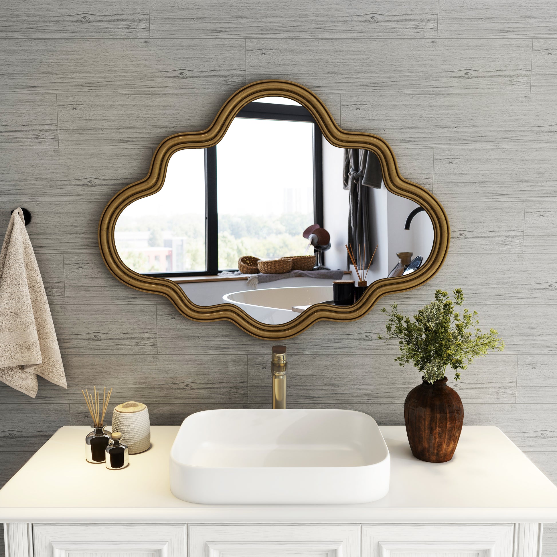 Cloud Shape Gold Wall Mirror Antique Gold Antique,Art Deco,Classic,Luxury,Vintage Mirror,Pu