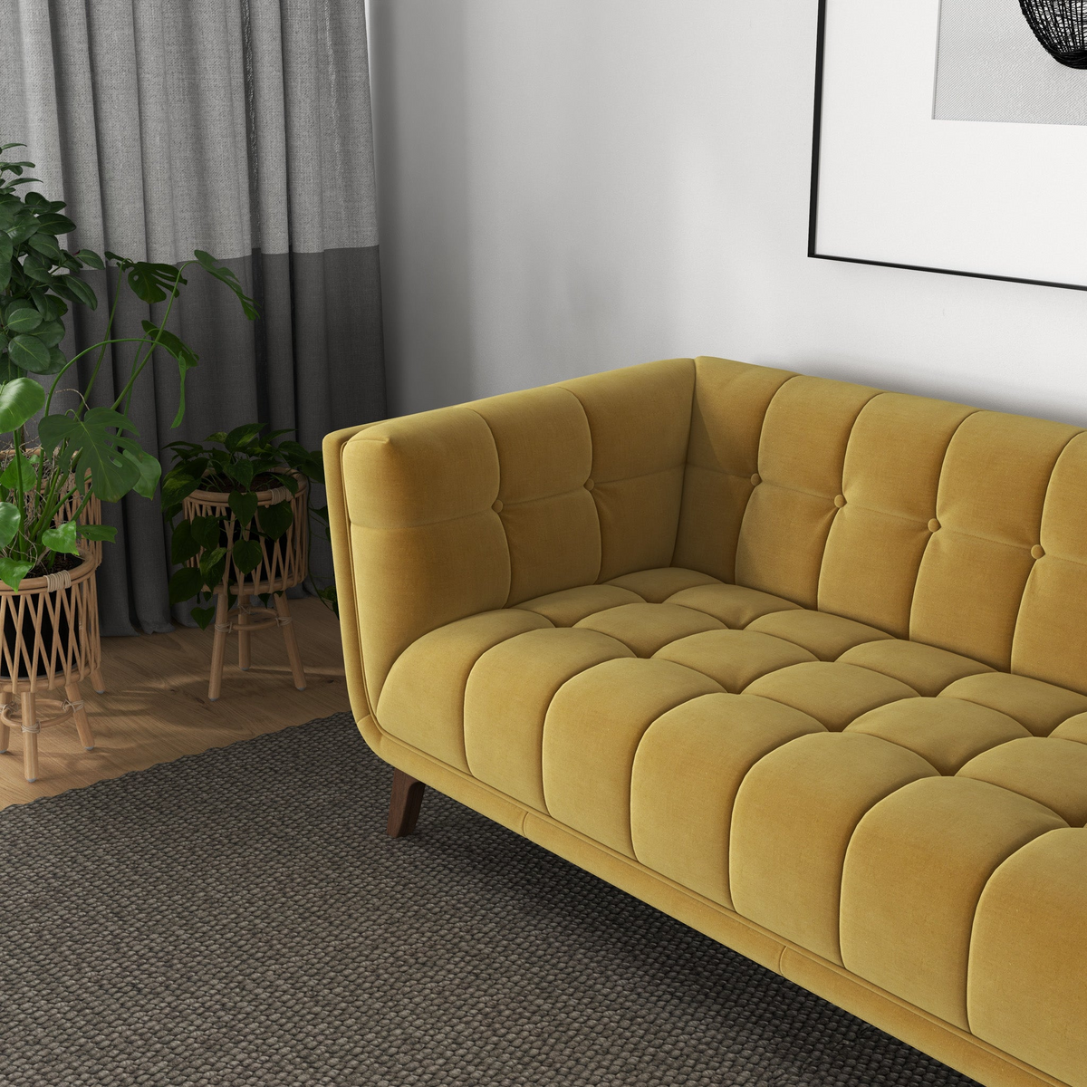 Addison Large Gold Velvet Sofa Gold Brown Velvet Wood Primary Living Space Mid Century Modern Foam Solid Wood,Velvet 3 Seat