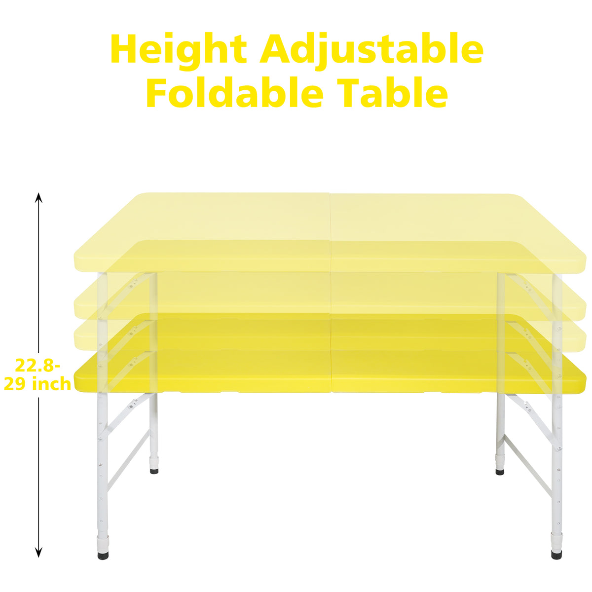 4Ft Yellow Portable Folding Table Indoor&Outdoor Maximum Weight 135Kg Foldable Table For Camping Yellow Garden & Outdoor Iron Plastic