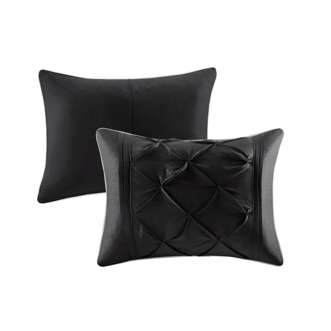7 Piece Tufted Comforter Set Black Cal King California King Black Polyester