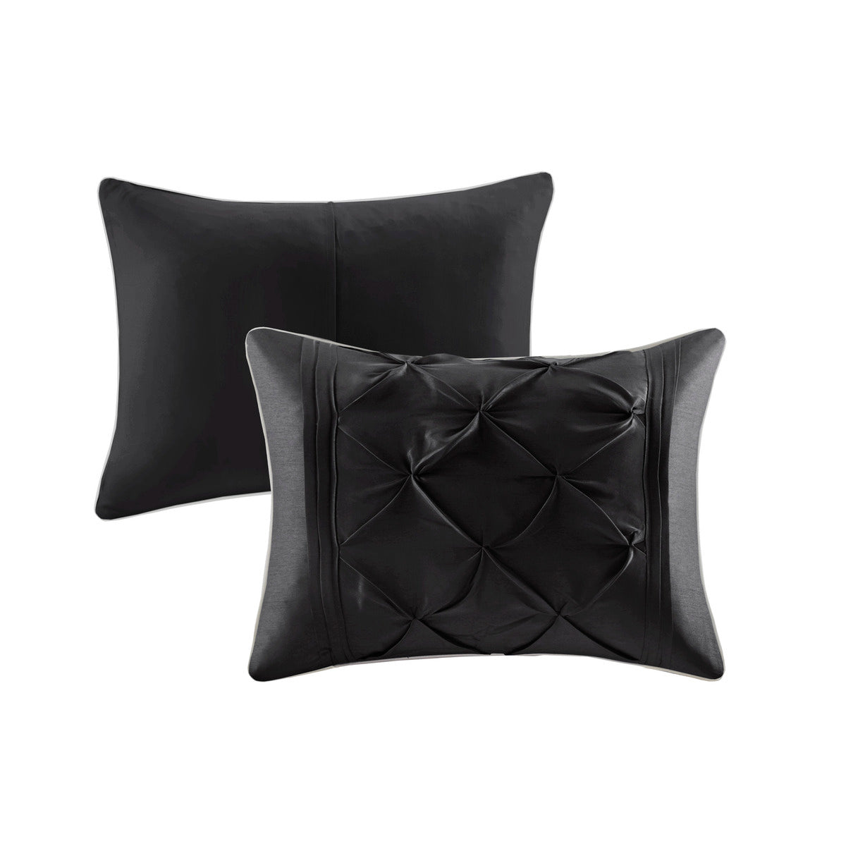 7 Piece Tufted Comforter Set Black Cal King California King Black Polyester