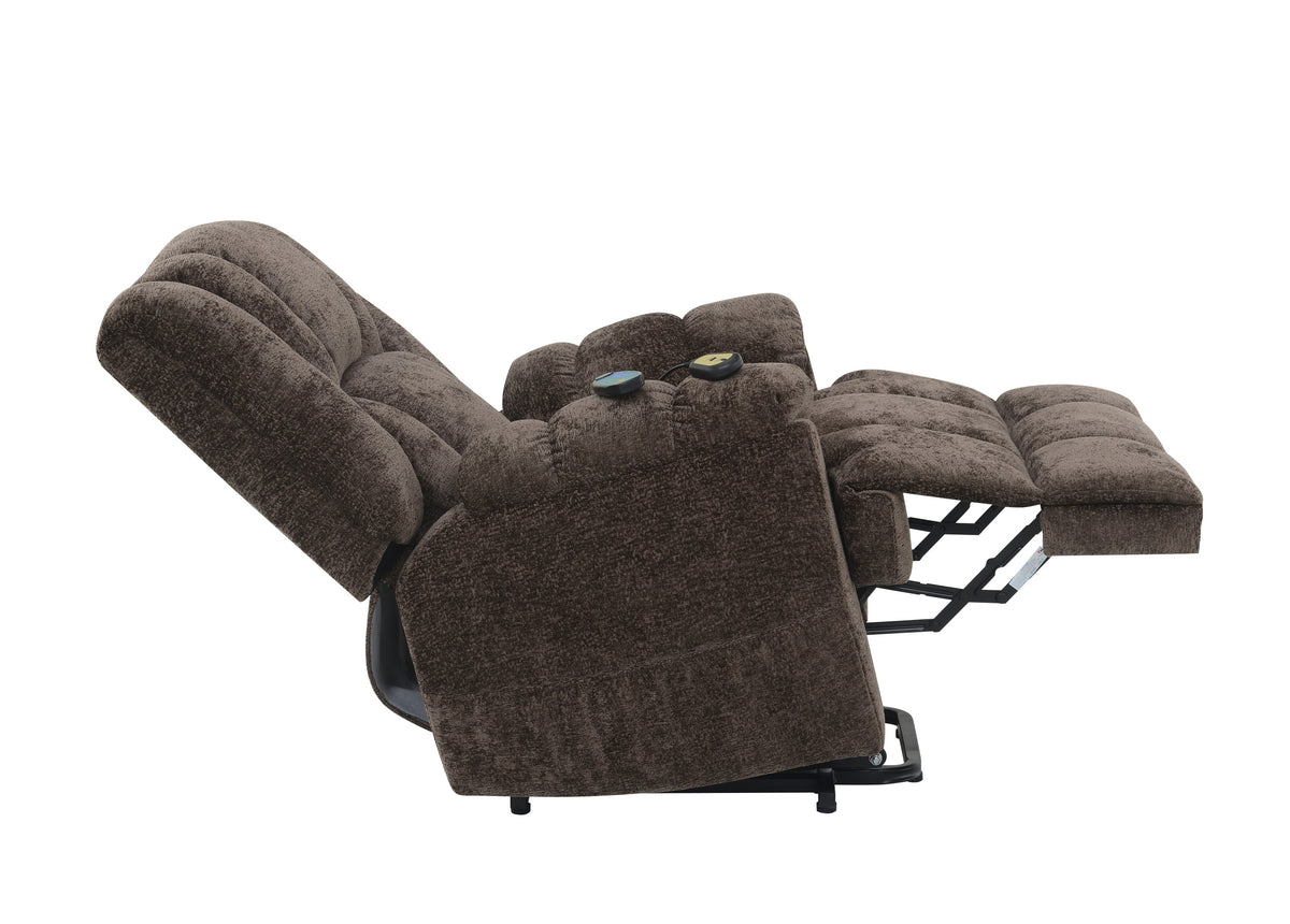 Brown Power Lift Recliner With Heating And Massage Brown Chenille Power Remote Metal Primary Living Space Tight Back Push Button Pillow Top Arms Chenille