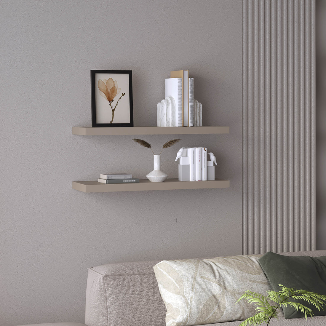 Ecco 31.5" Wide Floating Shelves Set Of 2, Shelves For Wall Decor For Bedroom, Bathroom Storage Shelves, Book Shelves For Living Room 2 Or Less Taupe Horizontal Primary Living Space Modern Wall