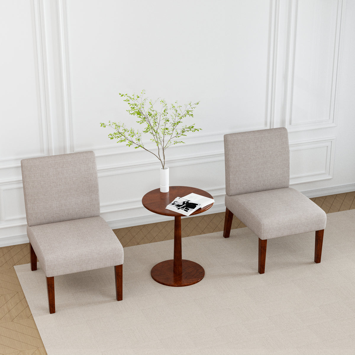 Fabric Accent Chair Set Of 2 With Round Wood Table, Decorative Slipper Chair Vanity Chair For Bedroom Home Office, Corner Side Chair Video Beige Fabric