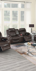 Power Motion Loveseat 1Pc Contemporary Brown Color Gelstorage Arms W Cup Holder Living Room Furniture Brown Faux Leather Primary Living Space Cushion Back Contemporary,Modern Pillow Top Arms Metal & Wood 2 Seat