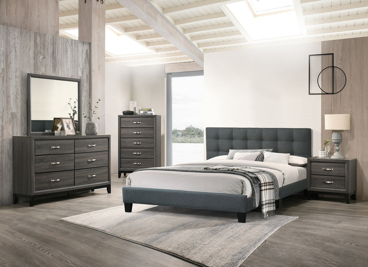 Bedroom Furniture Rustic Grey Oak Simple 1Pc Tall Chest 5 Drawers Storage Solidwood Chest Gray Bedroom Modern,Transitional Pine Particle Board Mdf,Solid Wood