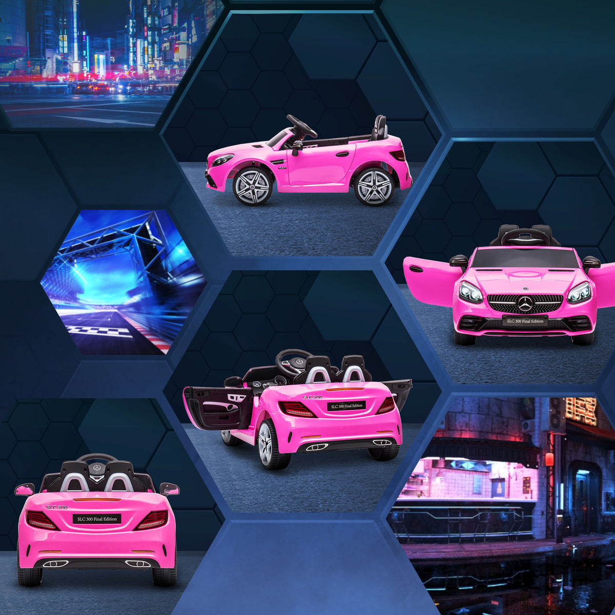 Aosom Mercedes Slc 300 Licensed Kids Electric Car With Remote Control, 12V Battery Powered Kids Ride On Car With Music, Lights, Suspension For 3 6 Years Old, Pink Pink Plastic