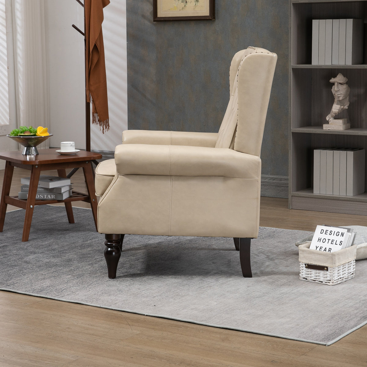 Coolmore Wood Frame Armchair, Modern Accent Chair Lounge Chair With Sturdy Wood Legs For Living Room Bedroom Camel Pu Camel Foam Pu Leather