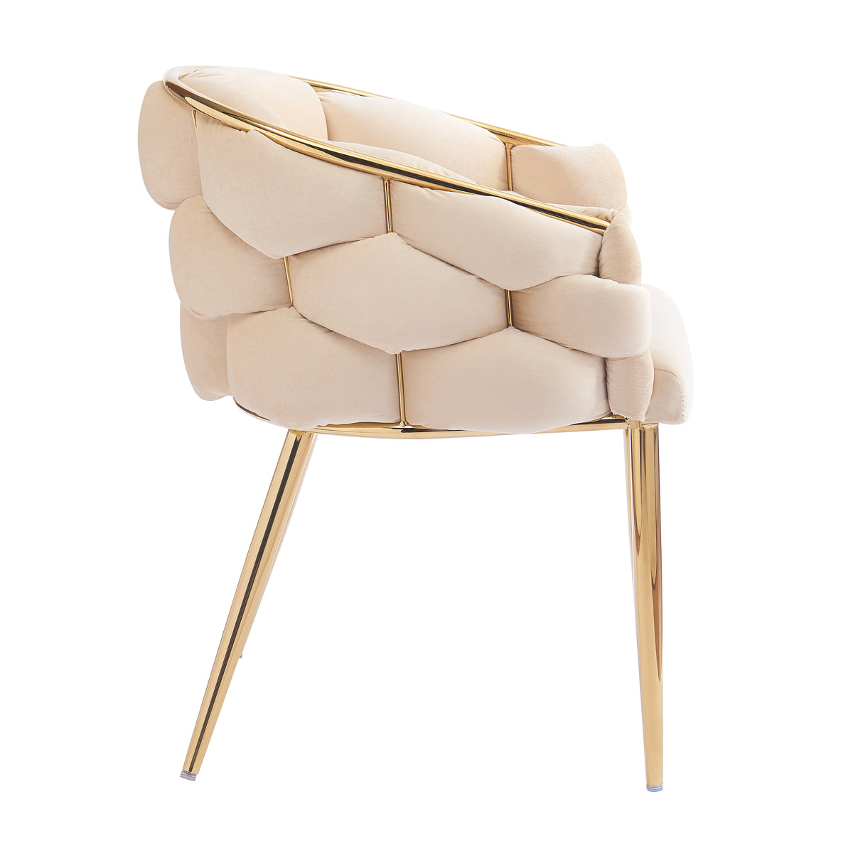 Set Of 2 Luxury Handmade Accent Chair With Gold Legs, Modern Velvet Armchair For Living Room And Bedroom Beige Foam Velvet