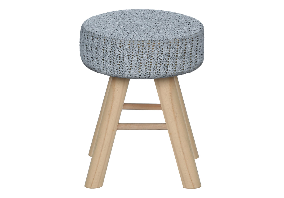 Ottoman, Pouf, Footrest, Foot Stool, 12" Round, Grey Velvet, Natural Wood Legs, Contemporary, Modern Grey Foam Polyester
