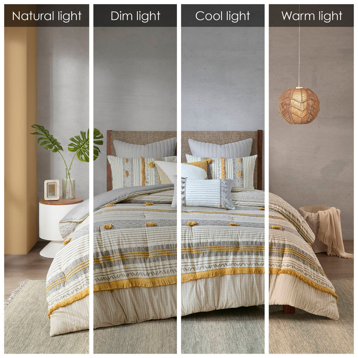 3 Piece Cotton Comforter Set Gray Yellow King Cal King King Gray Yellow Cotton