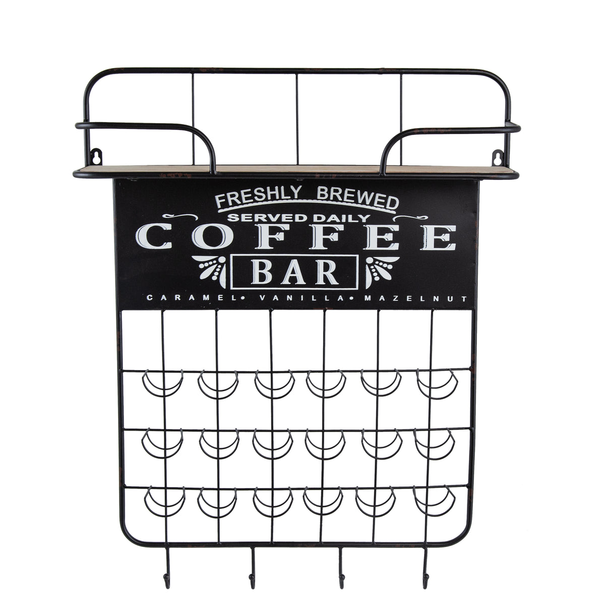 22.8X5.5X28.7" Black Floating Coffee Bar Shelf With Coffee Pod Holder, Hooks And Storage Shelf Black Iron