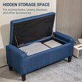 Homcom Storage Ottoman, Linen Upholstered Storage Bench With Lift Top And Button Tufted For Living Room, Dark Blue Blue Polyester