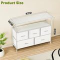 Tv Stand Dresser For Bedroom Entertainment Center With 5 Fabric Drawers, Storage Organizers Units For Living Room, Media Console Table With Open Shelf Up For 45