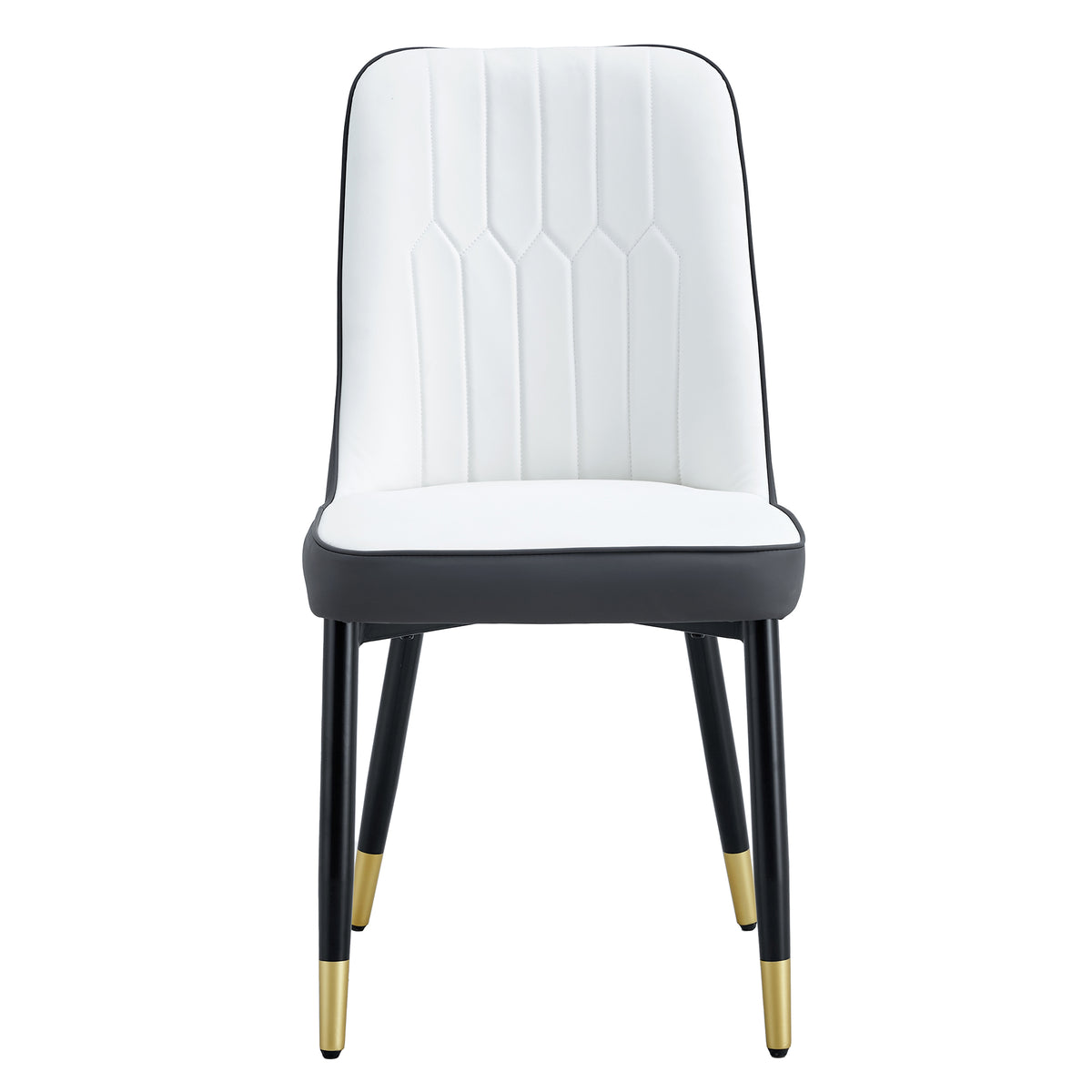 Table And Chair Set.The Table Has A Glass Top With Imitation Marble Pattern Stickers And Stainless Steel Golden Legs. Paried With Chairs With Pu Artificial Leather Backrest Cushions And Black Legs. White Gold Seats 8 Glass Metal