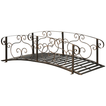 Outsunny 6' Metal Arch Backyard Garden Bridge, Safety Siderails, Arc Footbridge For Backyard Creek, Stream, Pond, Bronze Bronze Steel