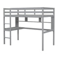 Twin Size Loft Bed With Desk And Shelves, Safety Guardrail And Ladder,Grey Twin Grey Pine