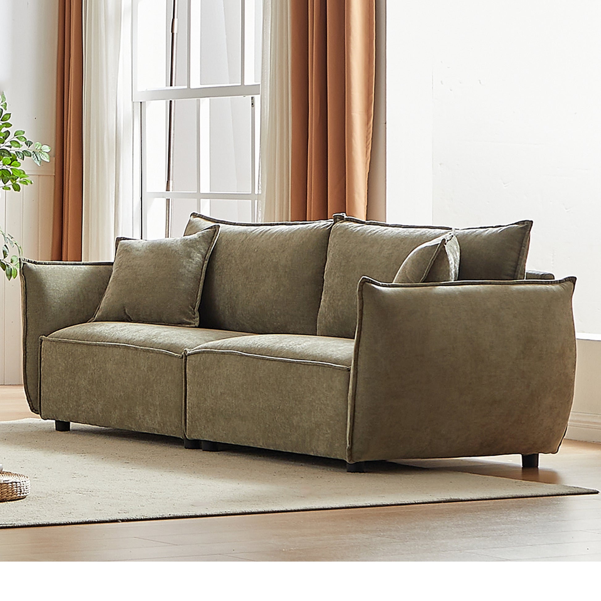 Mh88" Modern Living Room Sectional, Wide Living Room Sectional, Stylish Chenille Triple Sectional With Extra 2 Pillows, Thickly Padded Seat And Back And Armrests For Apartment, Living Room Light Green Chenille Wood Primary Living Space Pine Foam Fabric 3