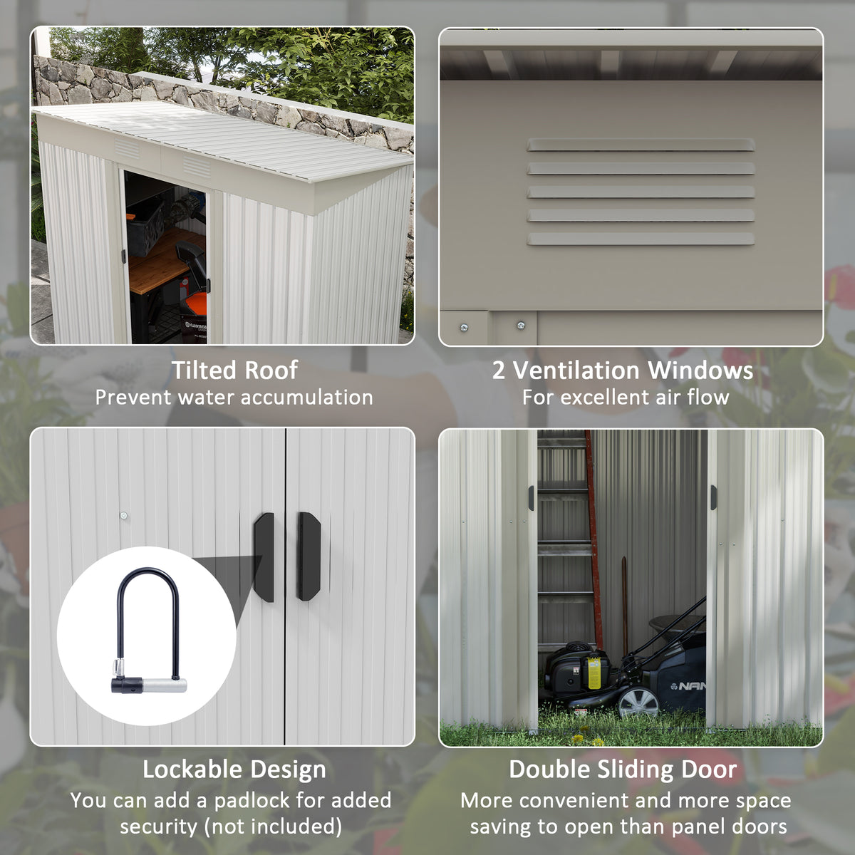 Outsunny 7' X 4' Metal Lean To Garden Shed, Outdoor Storage Shed, Garden Tool House With Double Sliding Doors, 2 Air Vents For Backyard, Patio, Lawn, Silver Silver Steel
