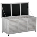 Outsunny 75 Gallon Wooden Deck Box, Outdoor Storage Container With Aerating Gap & Weather Fighting Finish, Grey Grey Wood
