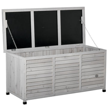 Outsunny 75 Gallon Wooden Deck Box, Outdoor Storage Container With Aerating Gap & Weather Fighting Finish, Grey Grey Wood