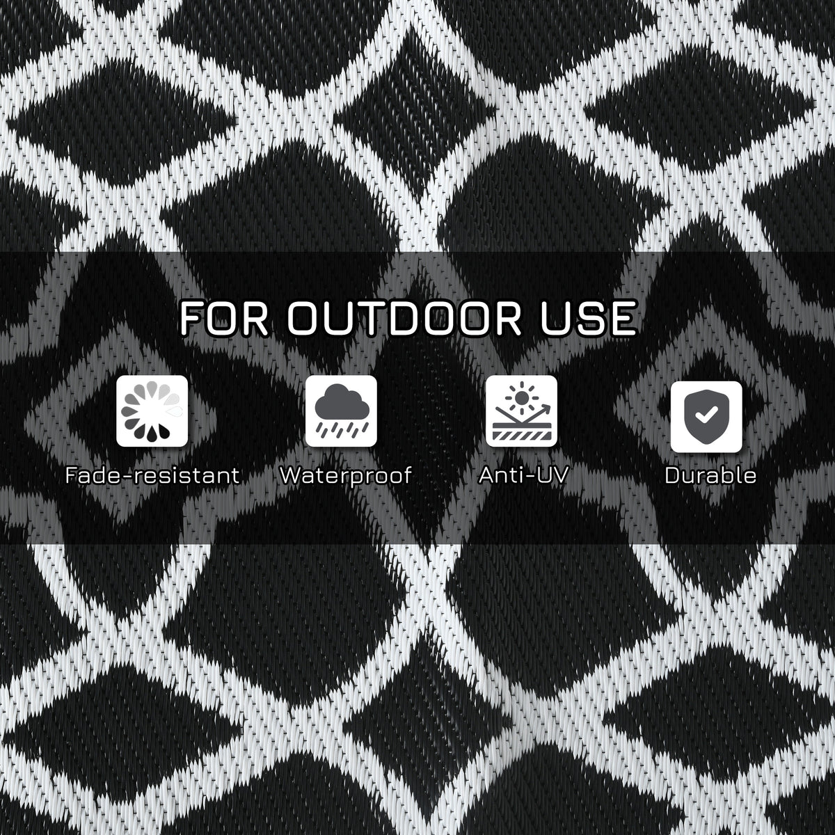 Outsunny Reversible Outdoor Rug, 8' X 10' Waterproof Plastic Straw Floor Mat, Portable Rv Camping Carpet With Carry Bag, Large Floor Mat For Backyard, Deck, Picnic, Beach, Black & White Cr Multicolor Polypropylene
