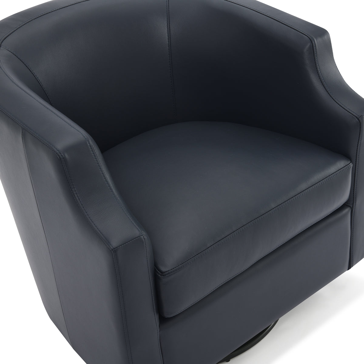 Emmett Midnight Blue Top Grain Leather Swivel Glider Barrel Chair Blue Foam Leather