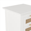 3 Pieces Bedroom Sets Queen Size Wooden Platform Bed With Natural Rattan Headboard, Nightstands Set Of 2 With Rattan Woven Surfaces And Three Drawers For Bedroom, White White Particle Board