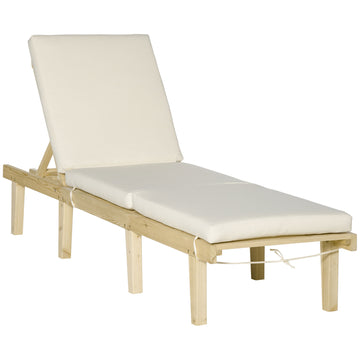 Outsunny Chaise Lounge Chair For Outdoor, Patio Recliner With 4 Position Adjustable Backrest And Cushion For Deck, Beach, Lawn And Sunbathing, Natural Natural Wood Polyester