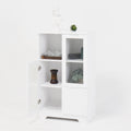 Wooden Floor Cabinet With 2 Glass Doors And 2 Storage Space,White ,Living Room Bathroom Entryway White White Mdf