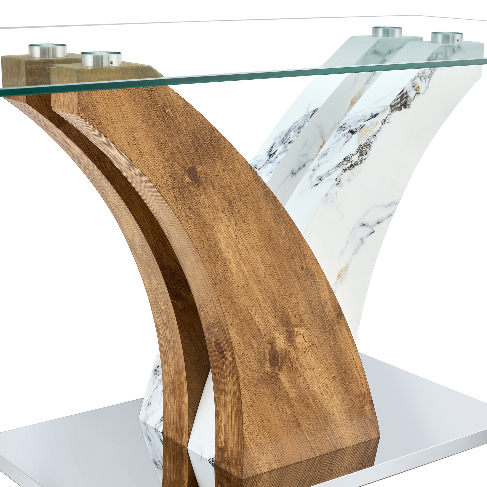 Table And Chair Set.Modern Dining Table, Tempered Glass Countertop With Artistic Mdf Legs.Paried With 4 Brown Chairs With Soft Linen Fabric Cushions And Black Metal Legs.Suitable For Various Styles. Black Brown,Transparent Seats 4 Mdf Metal