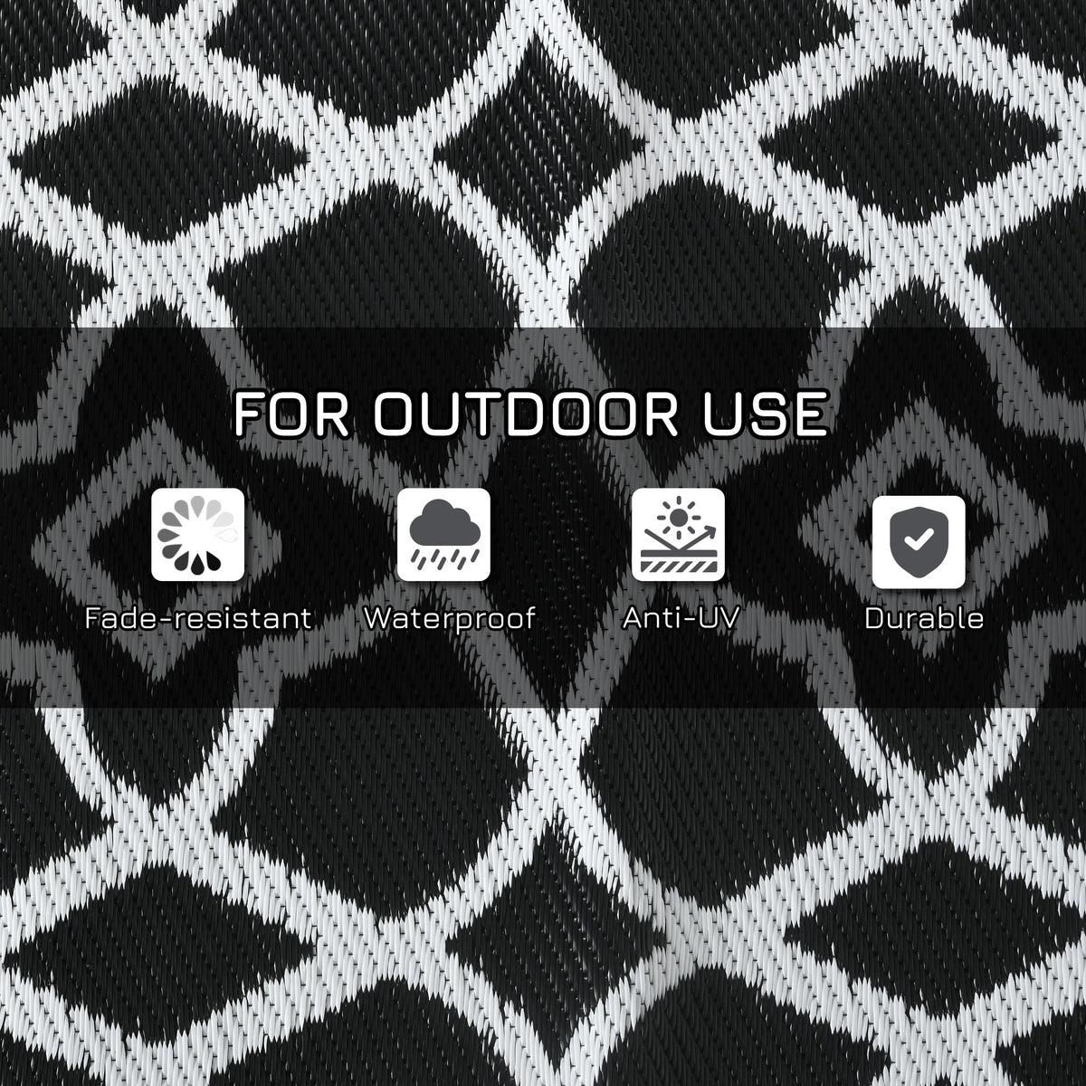 Outsunny Reversible Outdoor Rug, 9' X 18' Waterproof Plastic Straw Floor Mat, Portable Rv Camping Carpet With Carry Bag, Large Floor Mat For Backyard, Deck, Picnic, Beach, Black & White Cr Multicolor Polypropylene
