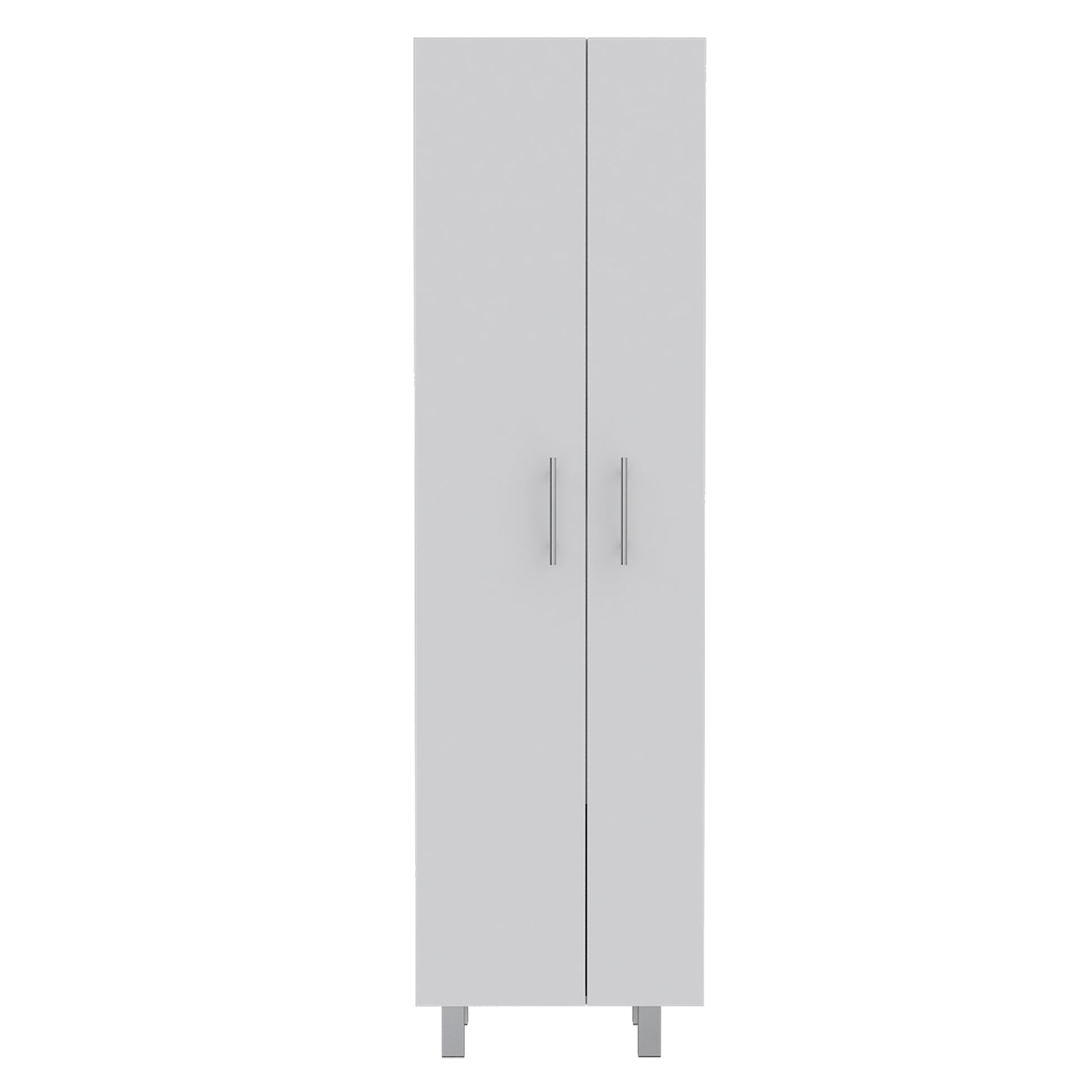 Cleaning Cabinet With Five Shelves And Broom Hangers, White White Solid Wood Mdf Engineered Wood