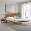 Country Casual Style Queen Platform Bed With Oval Headboard 1Pc Wooden Bedroom Furniture Queen Brown Wood Bedroom Wood