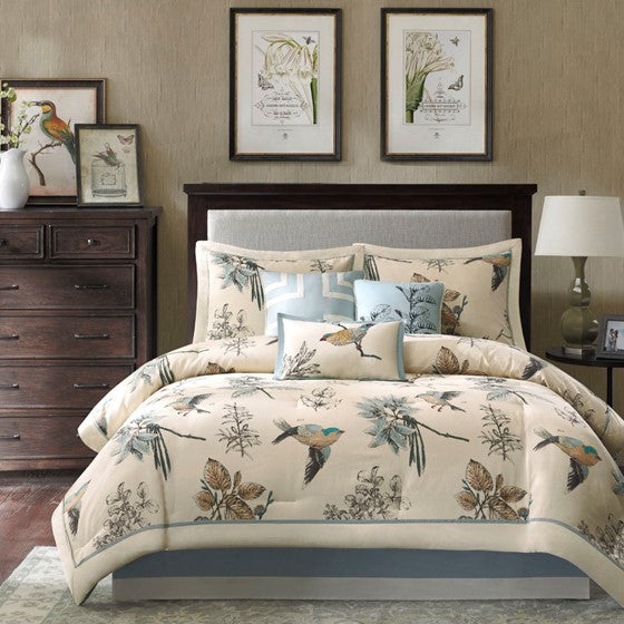 7 Piece Printed Cotton Twill Comforter Set Khaki King King Khaki Cotton